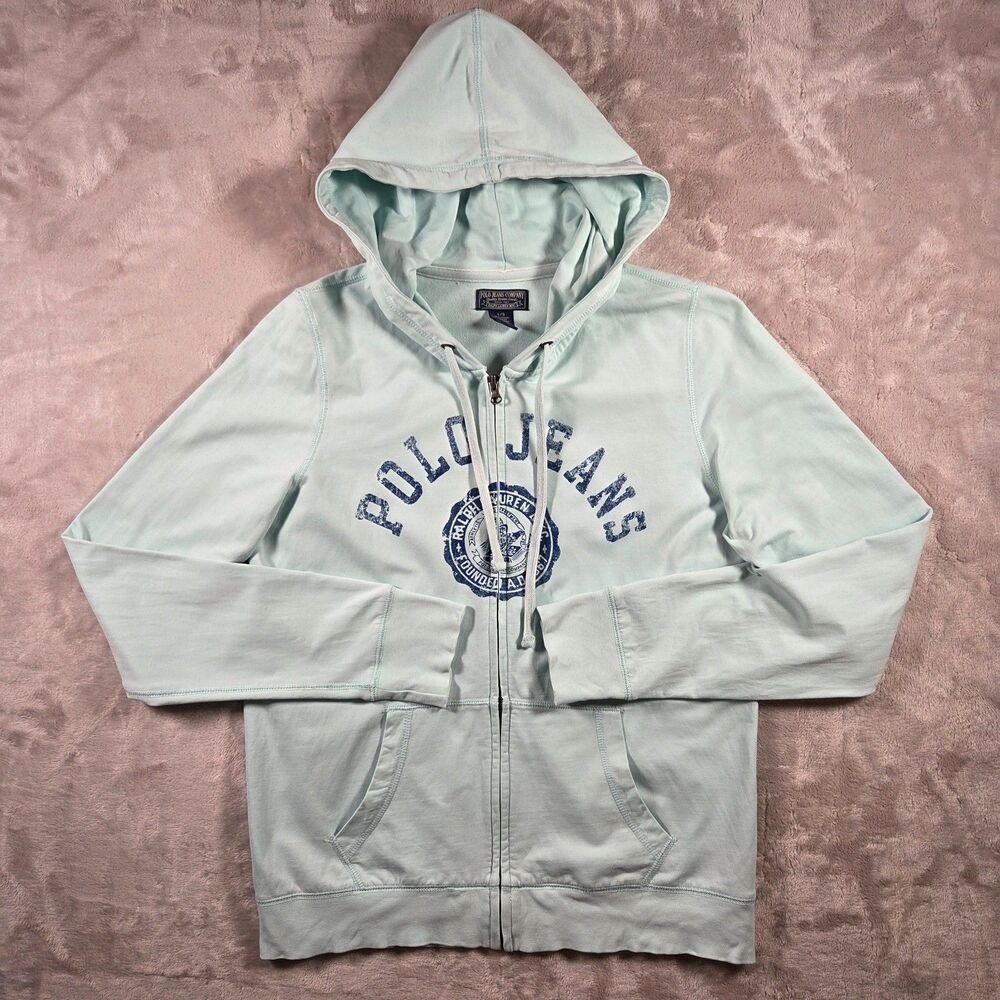 Vintage Polo Jeans Company Full Zip Up Hoodie Women's Large Spell Out Y2K Retro